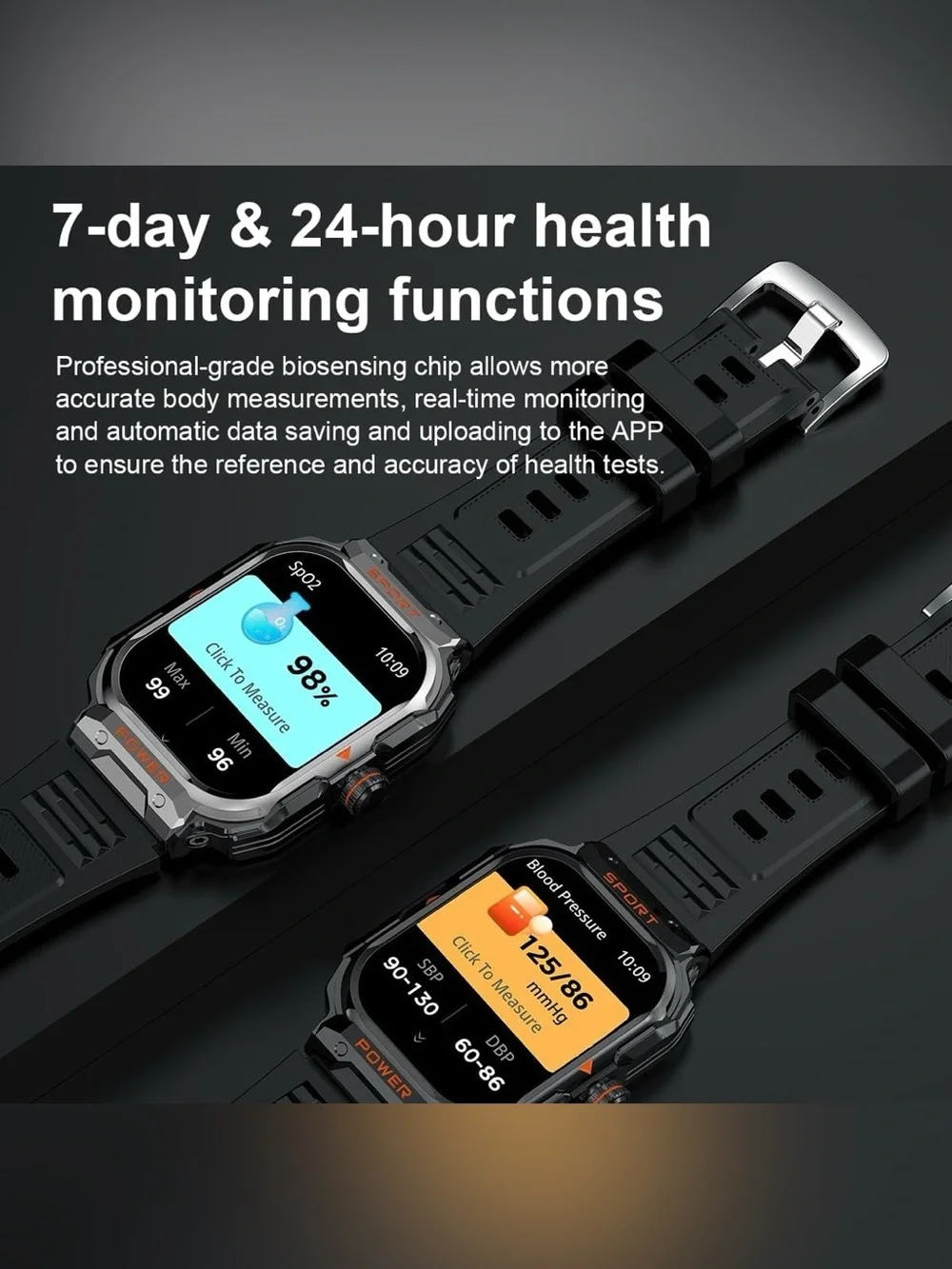Sport Rugged Smartwatch and earbuds in Black with Orange Accents